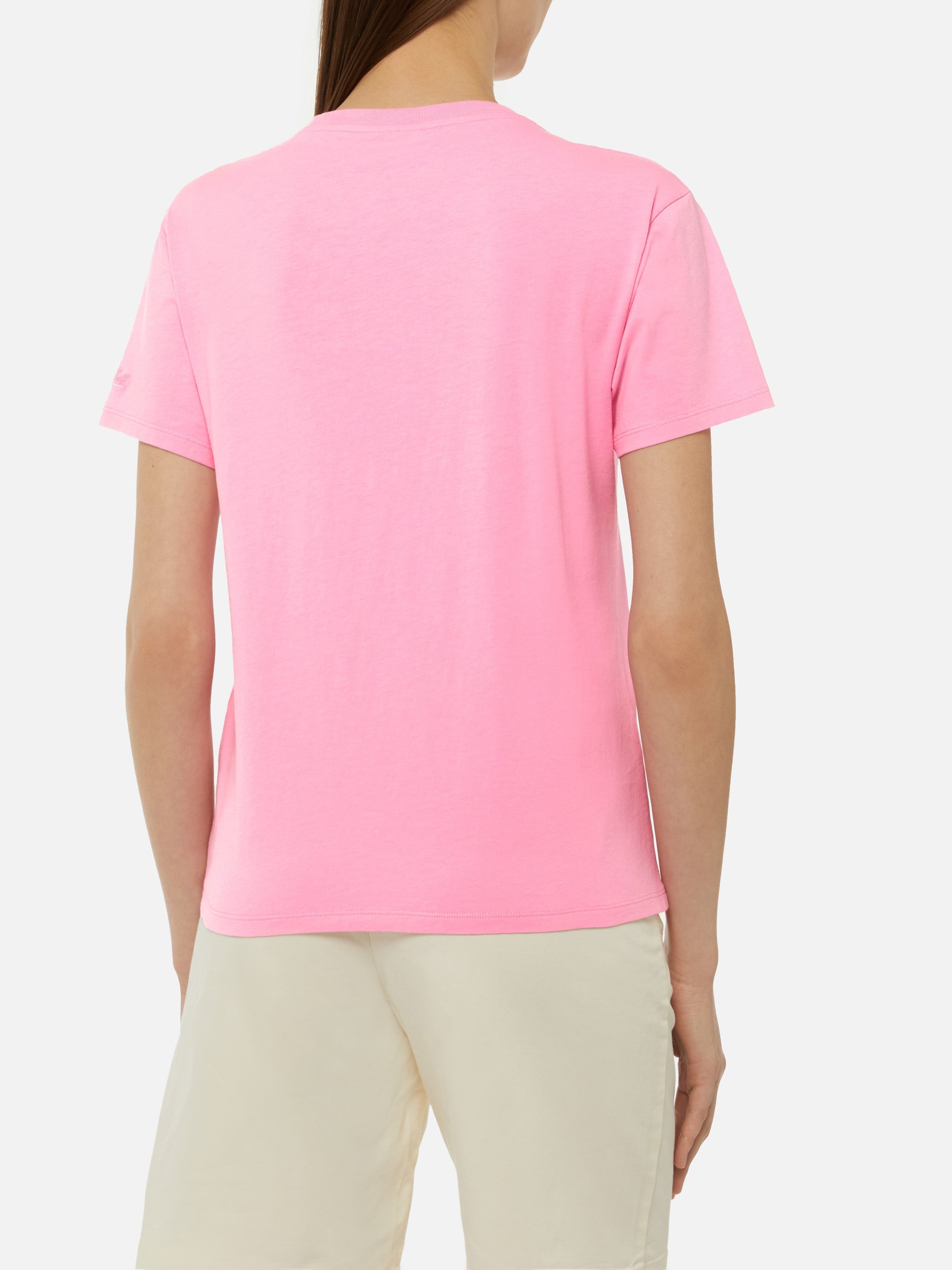 Emilie Cotton T-Shirt With Girls Just Wanna Have Wine Embroidery Pink