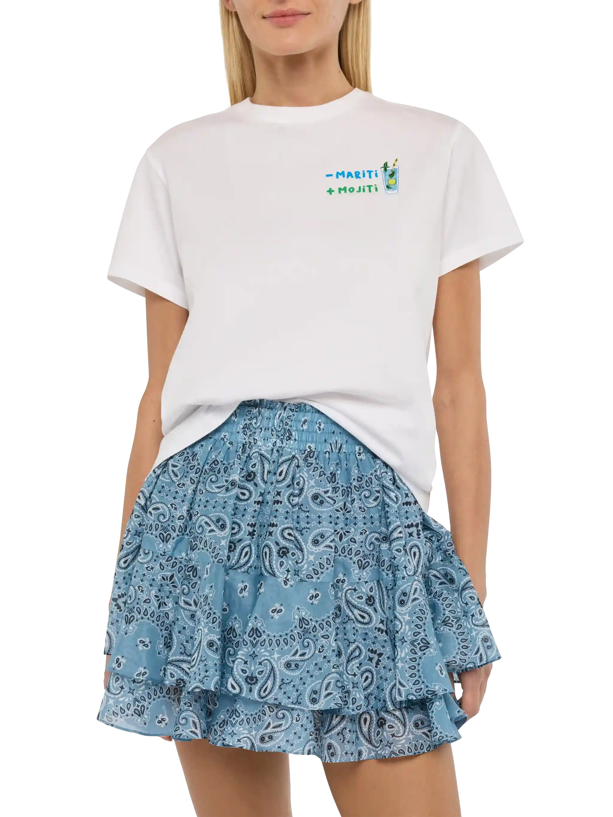 Emilie Cotton T-Shirt With - Mariti + Mojiti Embroidery White