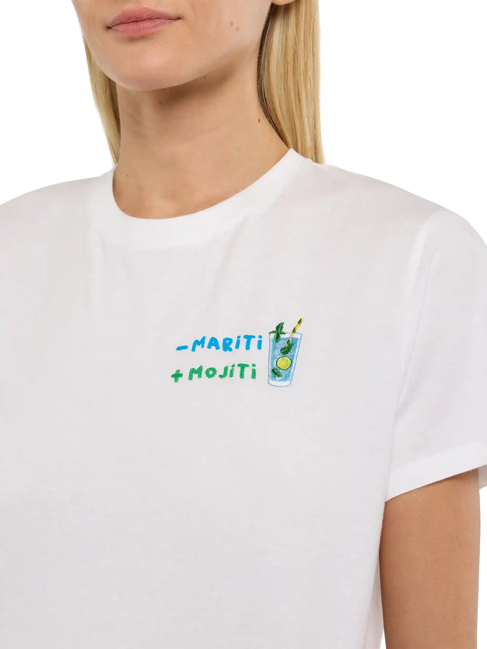Emilie Cotton T-Shirt With - Mariti + Mojiti Embroidery White
