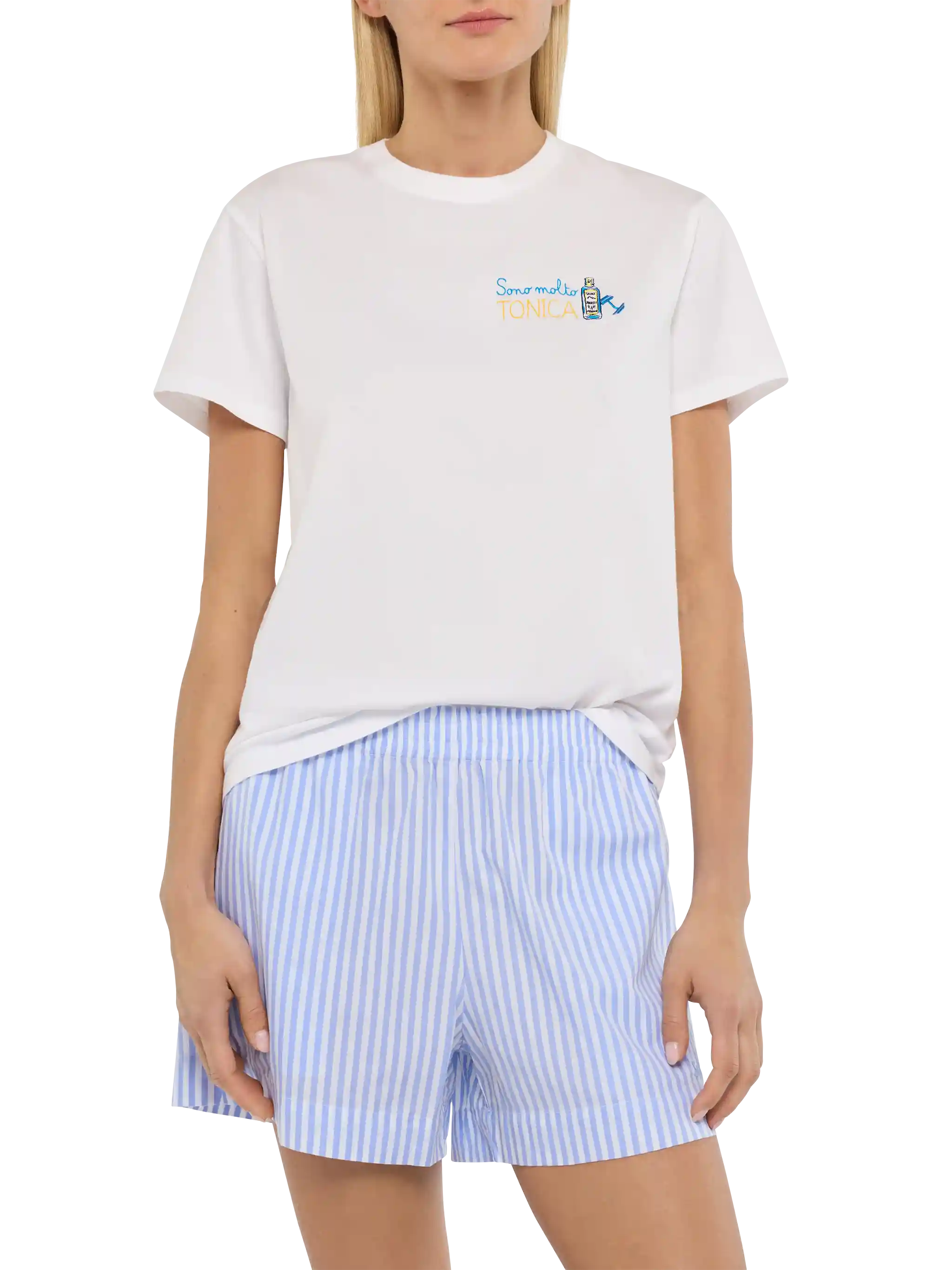 Emilie Cotton T-Shirt With Sono Molto Tonica Embroidery White