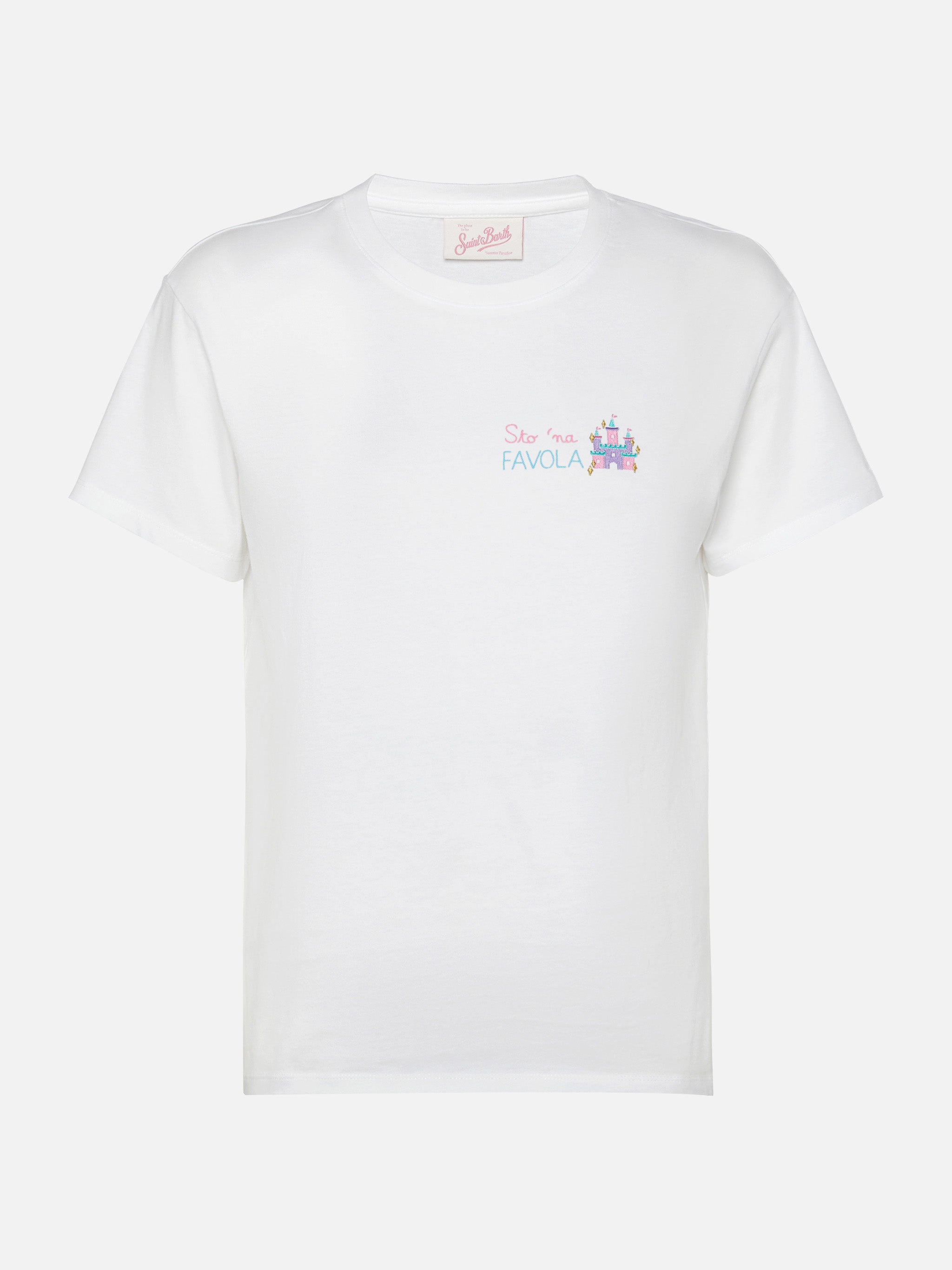 Emilie Cotton T-Shirt With Sto Na Favola Embroidery White