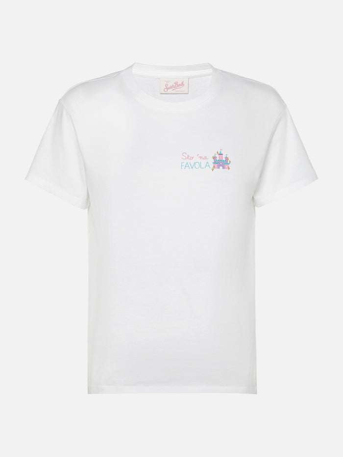 Emilie Cotton T-Shirt With Sto Na Favola Embroidery White