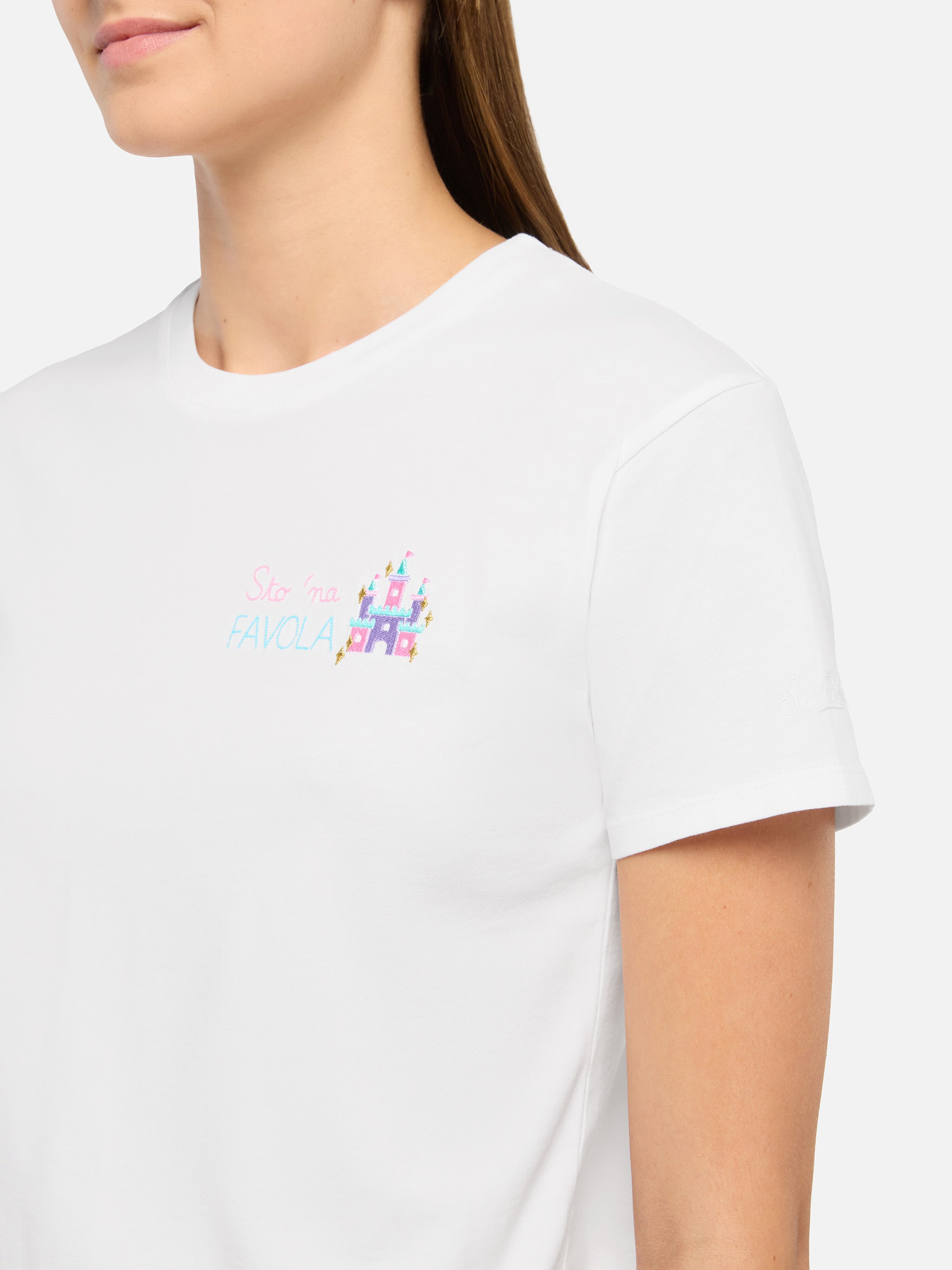 Emilie Cotton T-Shirt With Sto Na Favola Embroidery White