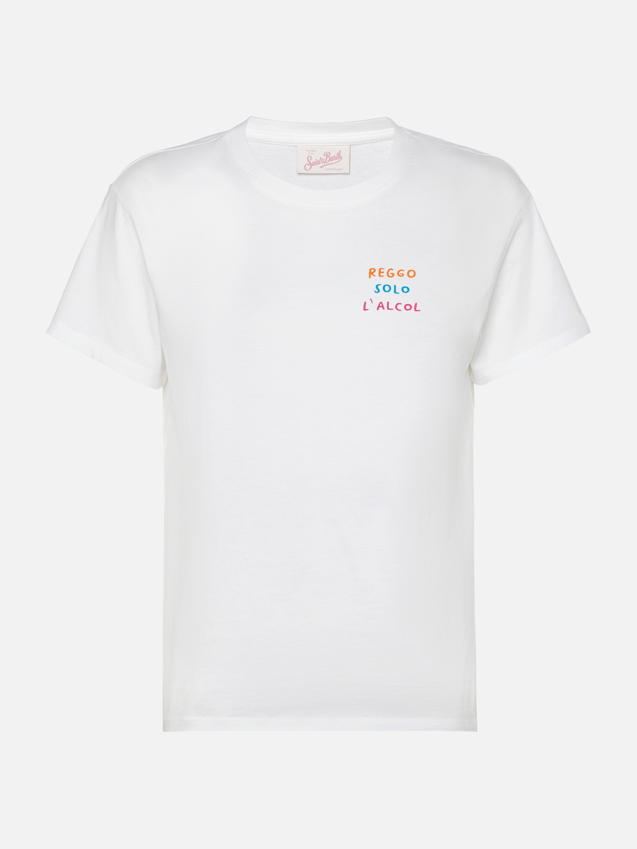 Emilie Cotton T-Shirt With Reggo Solo Alcool Embroidery White