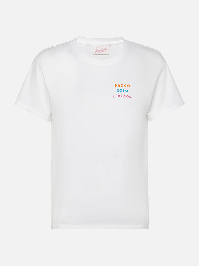 Emilie Cotton T-Shirt With Reggo Solo Alcool Embroidery White