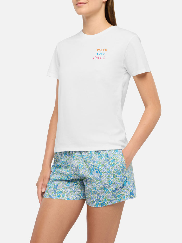 Emilie Cotton T-Shirt With Reggo Solo Alcool Embroidery White