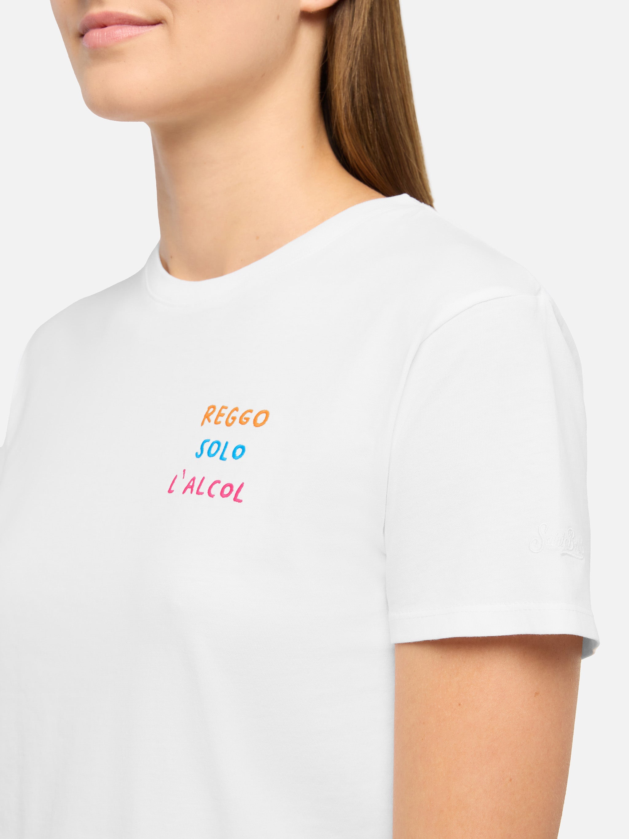 Emilie Cotton T-Shirt With Reggo Solo Alcool Embroidery White