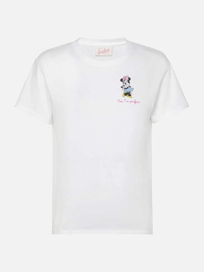 Emilie Cotton T-Shirt With Minnie Yes, Im Perfect Embroidery | Disney© Special Edition White
