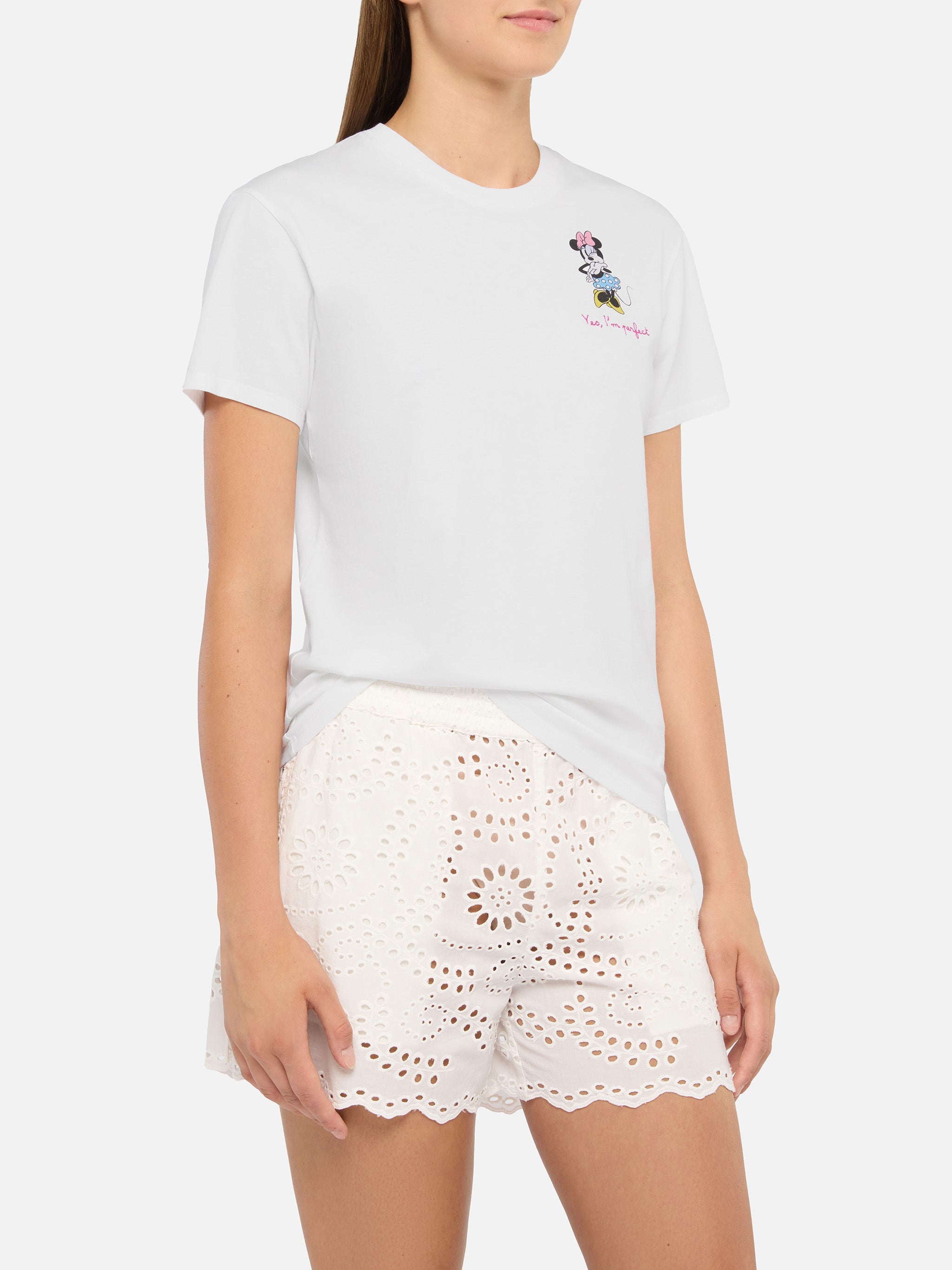 Emilie Cotton T-Shirt With Minnie Yes, Im Perfect Embroidery | Disney© Special Edition White