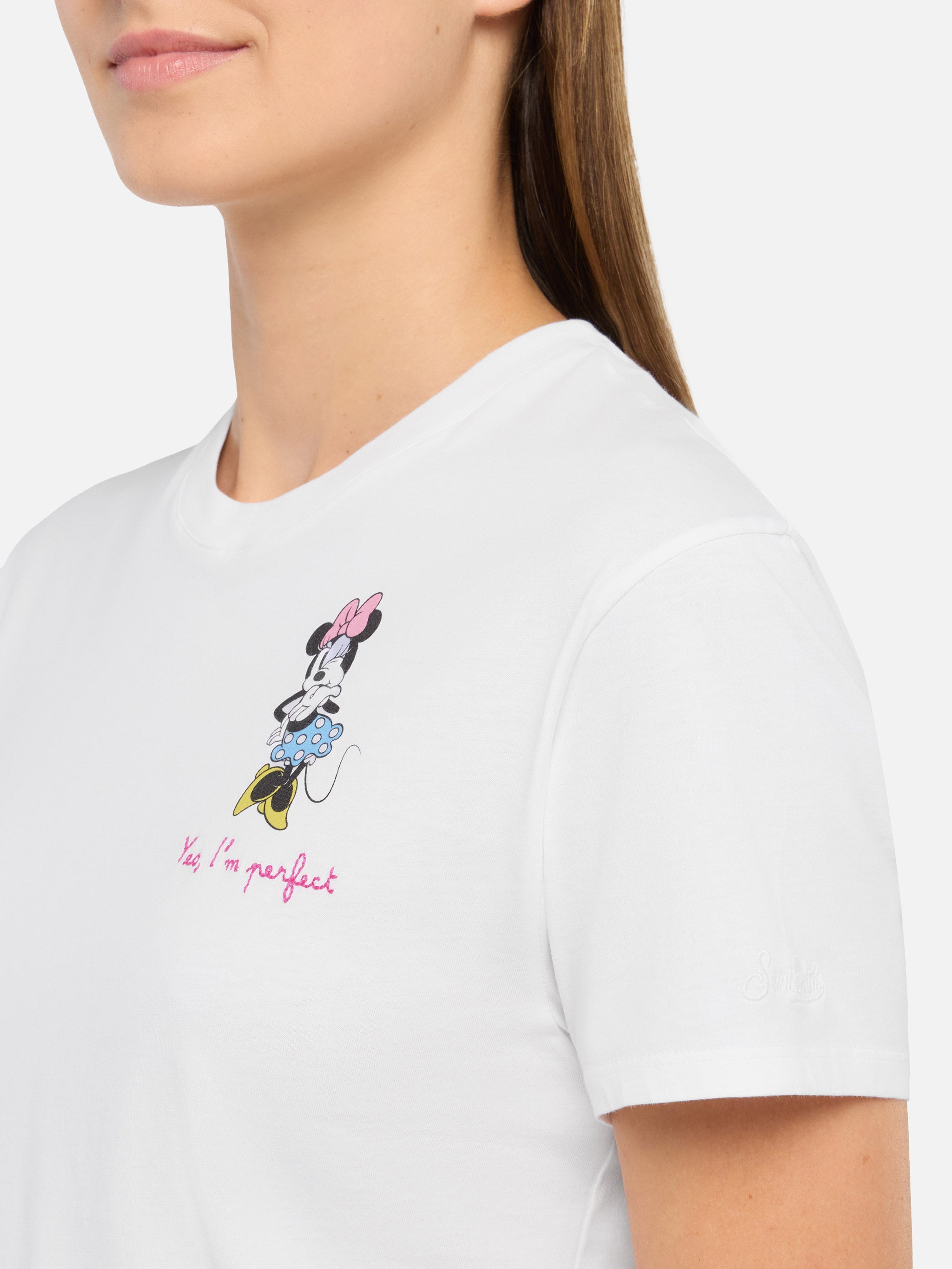 Emilie Cotton T-Shirt With Minnie Yes, Im Perfect Embroidery | Disney© Special Edition White