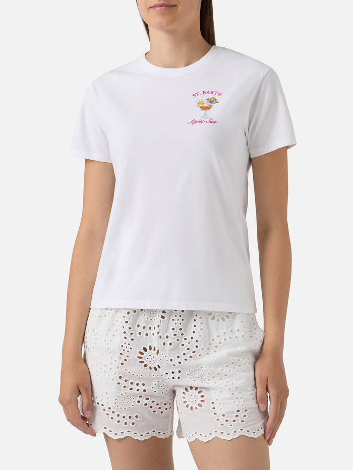 White Emilie T-Shirt With Après-Sun Embroidery And Rhinestones