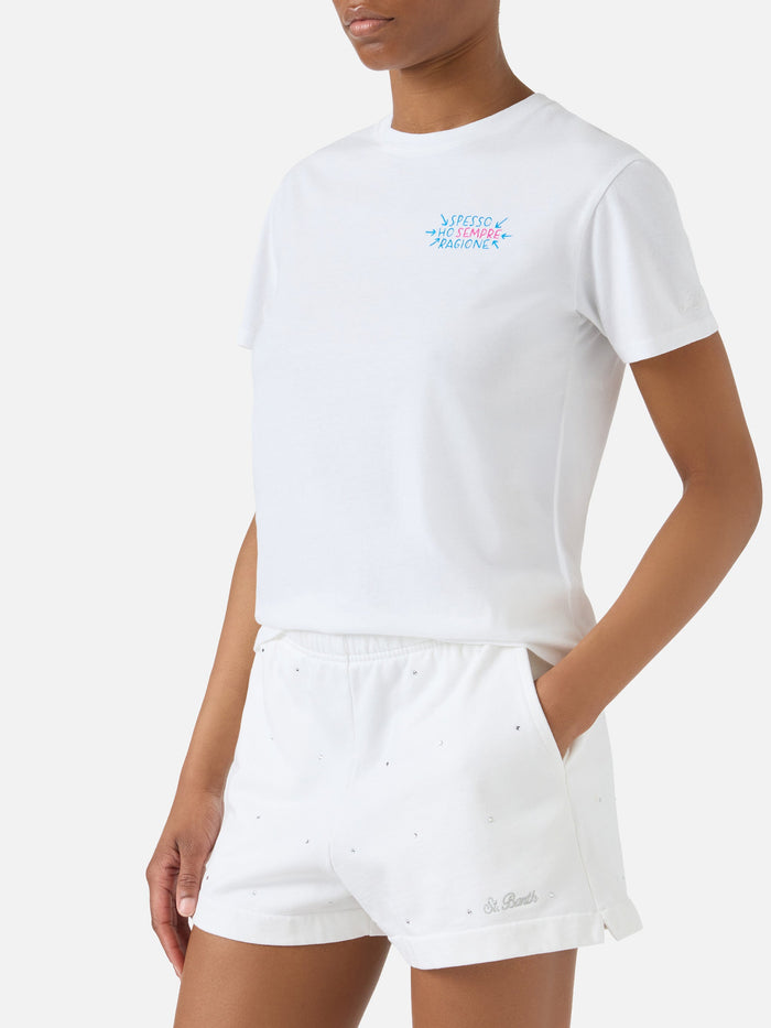 White Emilie T-Shirt With Spesso Ho Sempre Ragione Embroidery