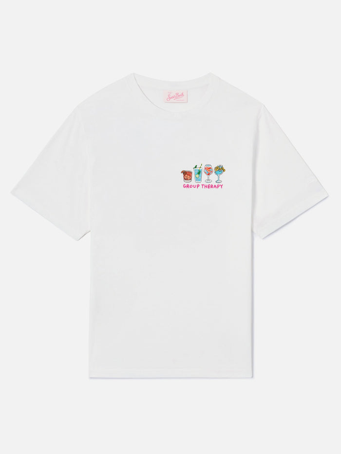White Emilie T-Shirt With Group Therapy Embroidery