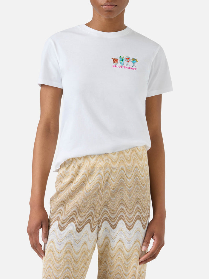 White Emilie T-Shirt With Group Therapy Embroidery