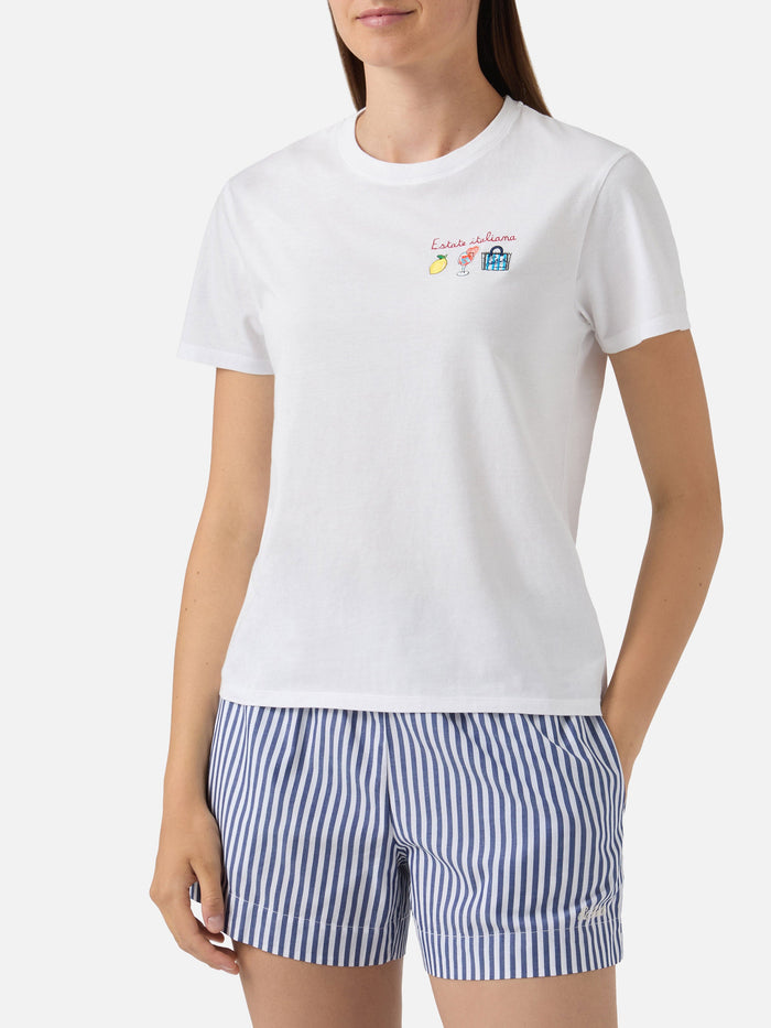 White Emilie T-Shirt With Estate Italiana Embroidery