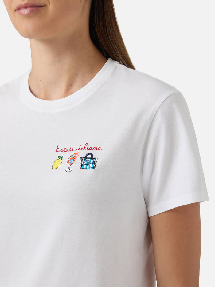 White Emilie T-Shirt With Estate Italiana Embroidery