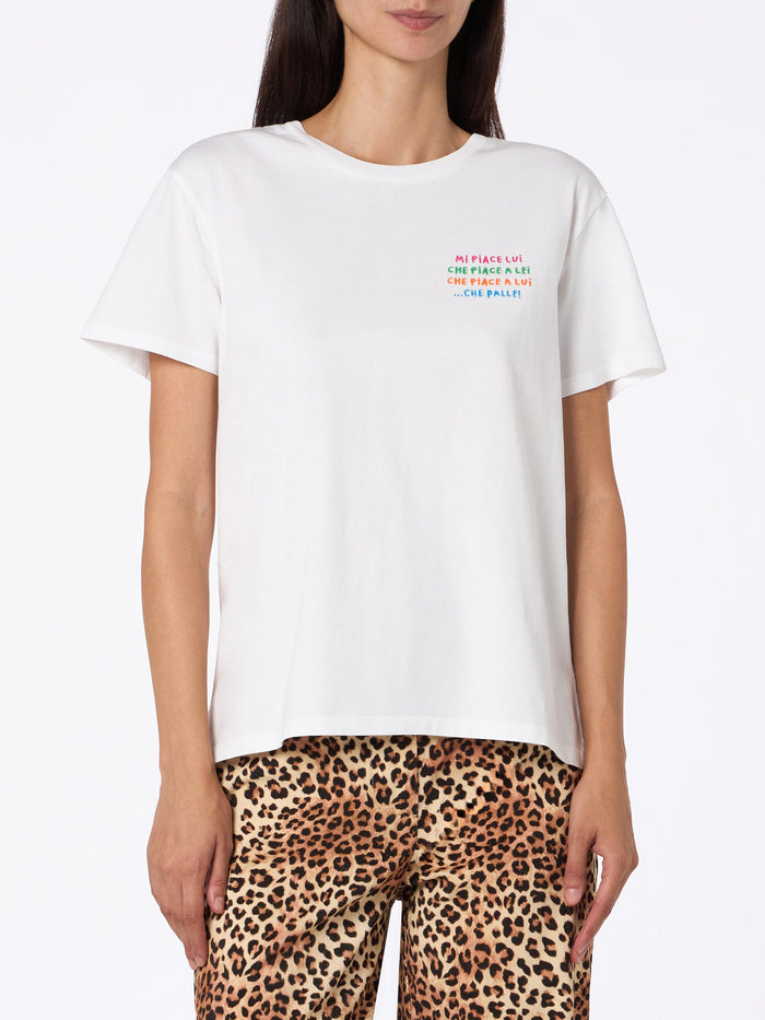 White Emilie Cotton T-Shirt With Embroidery