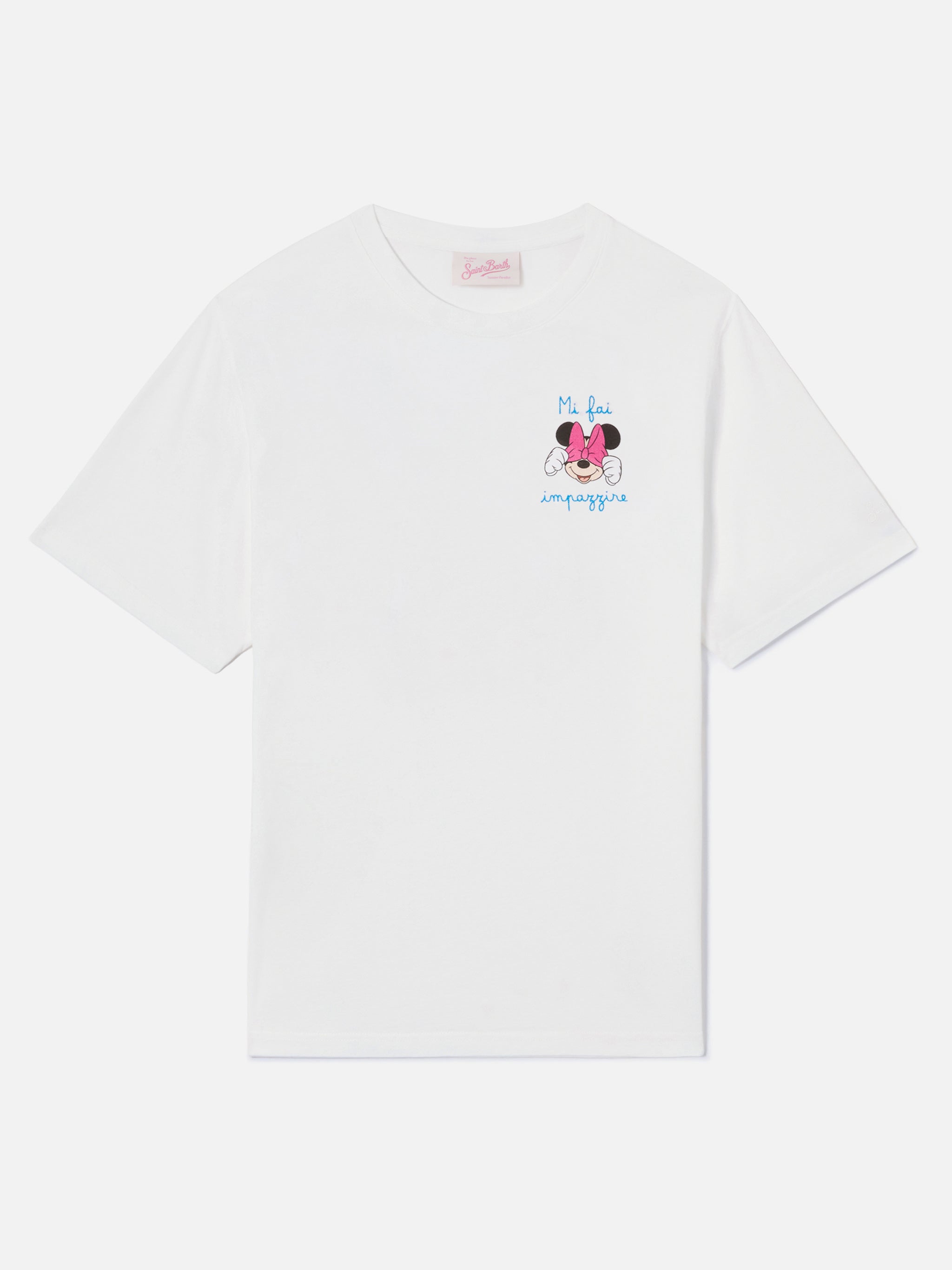 Pink Emilie T-Shirt With Minnie Print And St. Barth Shopping Embroidery | Special Edition White