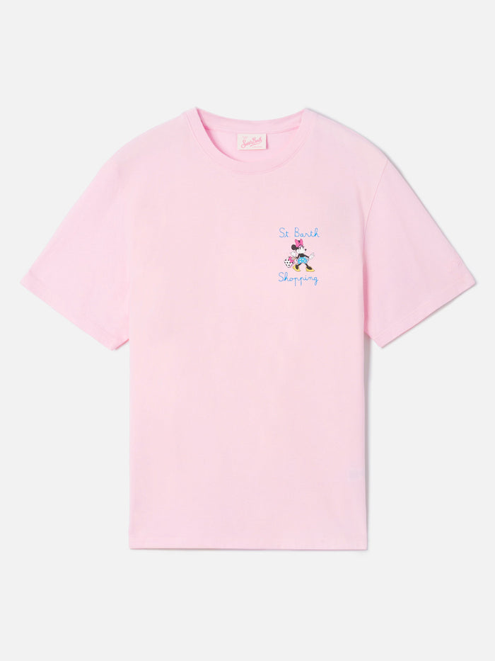 White Emilie T-Shirt With Minnie Print And Mi Fai Impazzire Embroidery | Special Edition Pink