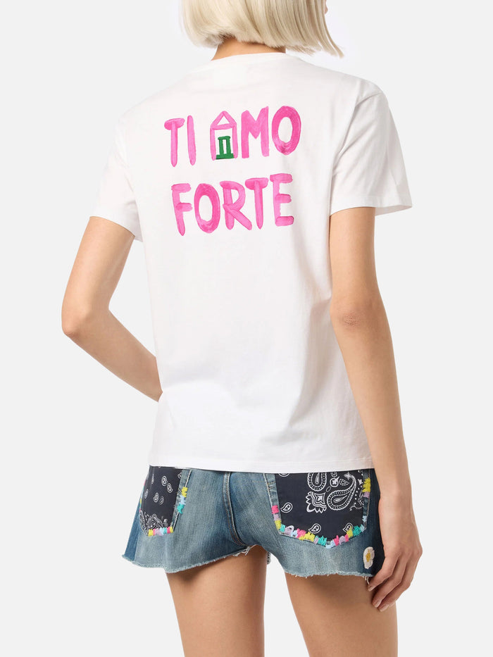 Emilie White Cotton T-Shirt With Amo Forte Print | Special Edition