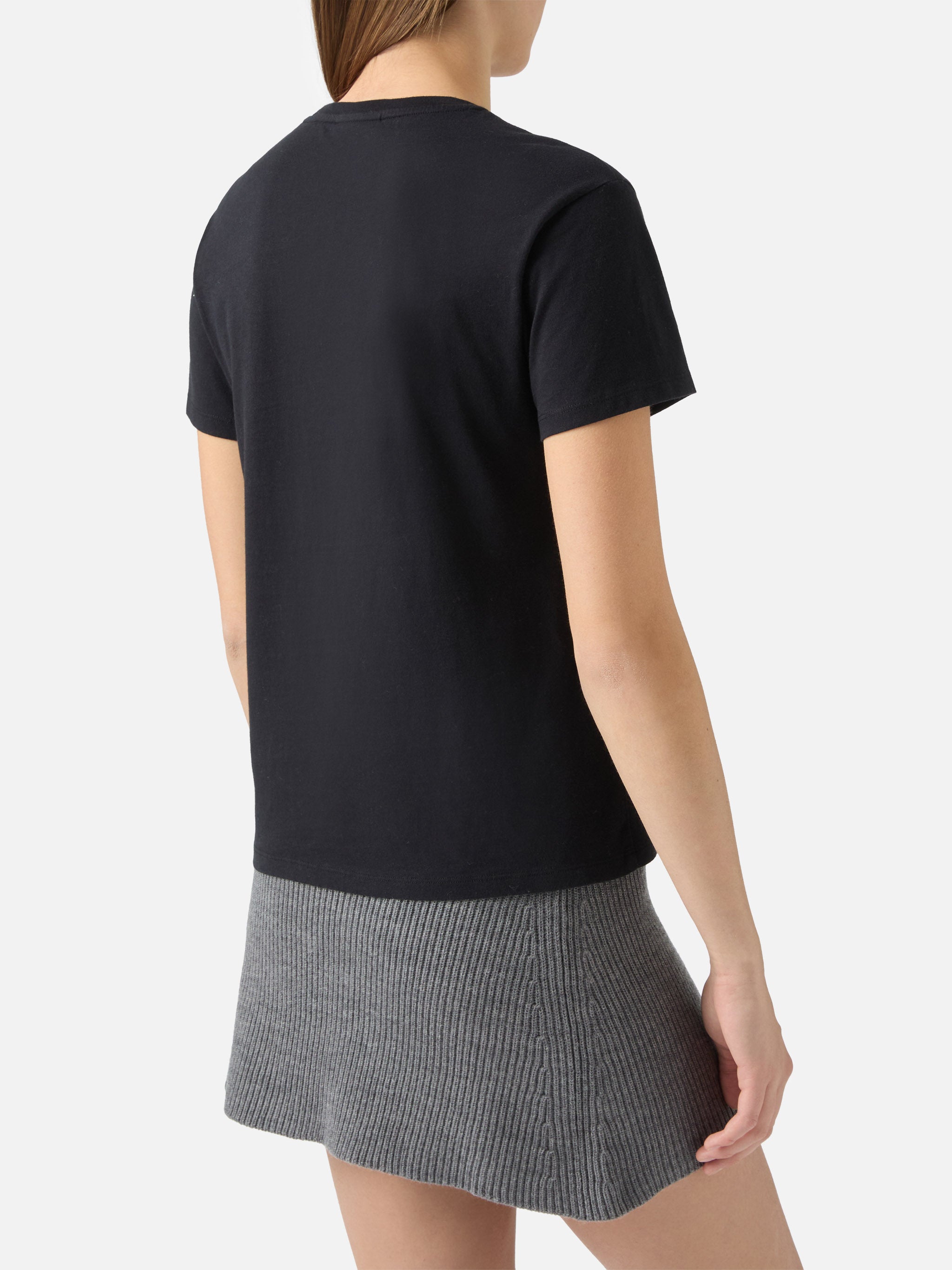Emilie Cotton T-Shirt Black With Bollicine Queen Rhinestone Appliqué