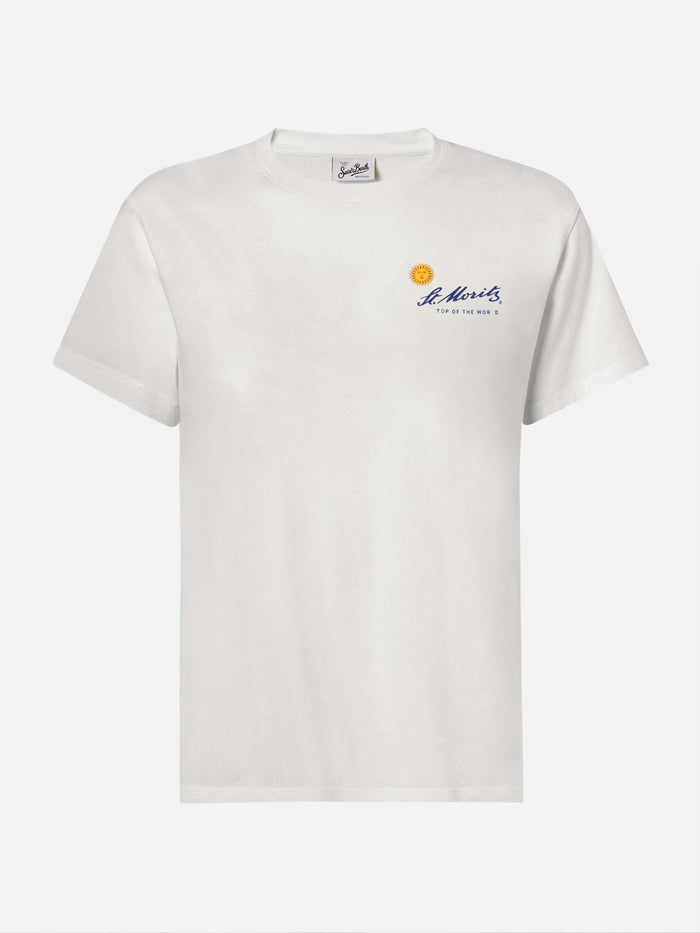 Emilie Cotton T-Shirt White With St. Moritz Print | Top Of The World Special Edition