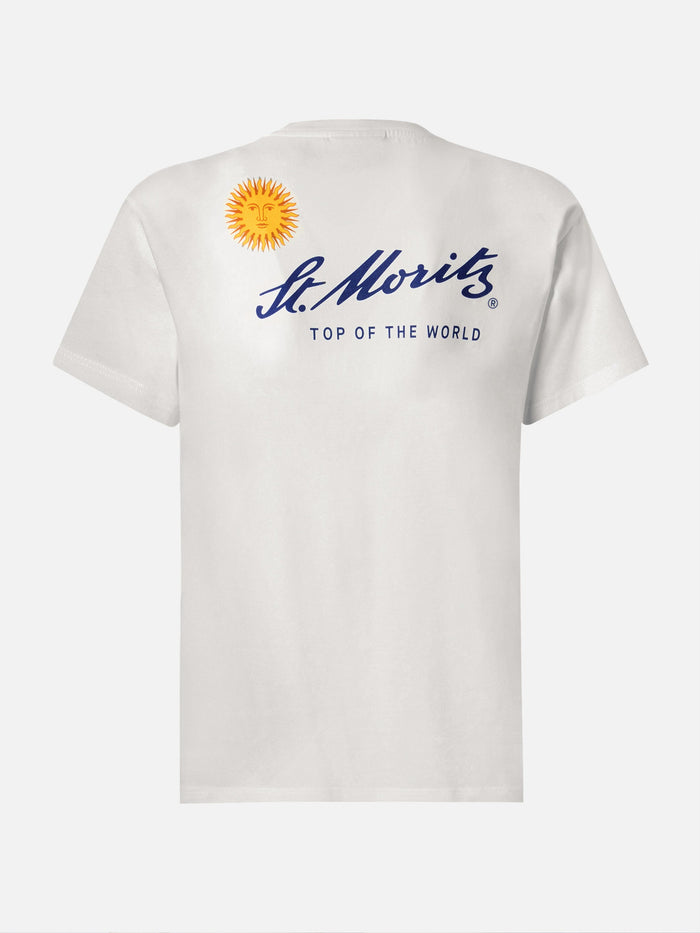 Emilie Cotton T-Shirt White With St. Moritz Print | Top Of The World Special Edition