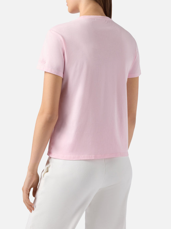 Emilie Cotton T-Shirt Pink With Ski You Later Embroidery