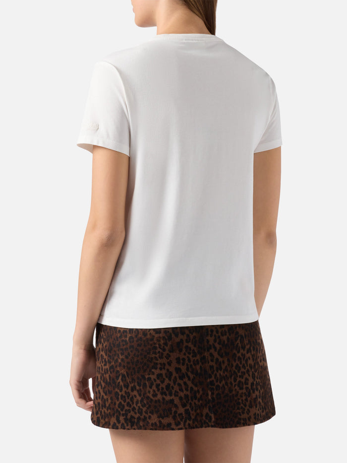 Emilie Organic Cotton T-Shirt White With Non Smetterò Mai Di Sp(l)endere Embroidery
