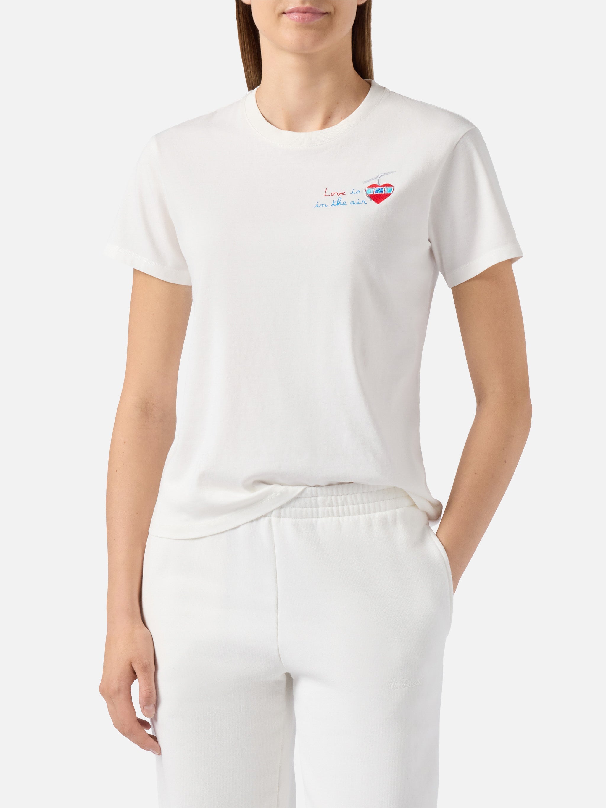 Emilie Cotton T-Shirt White With Love Is The Air Embroidery