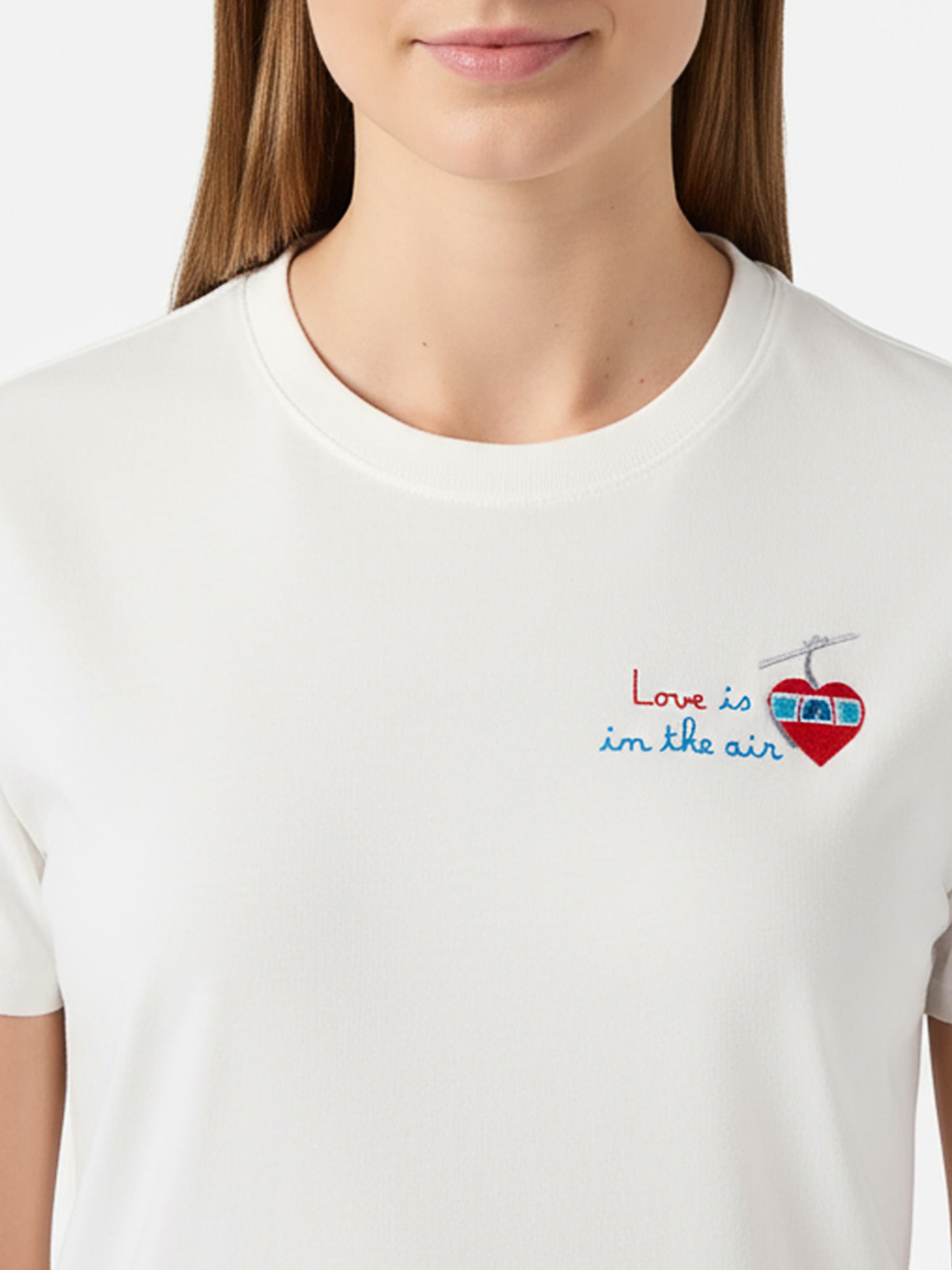 Emilie Cotton T-Shirt White With Love Is The Air Embroidery