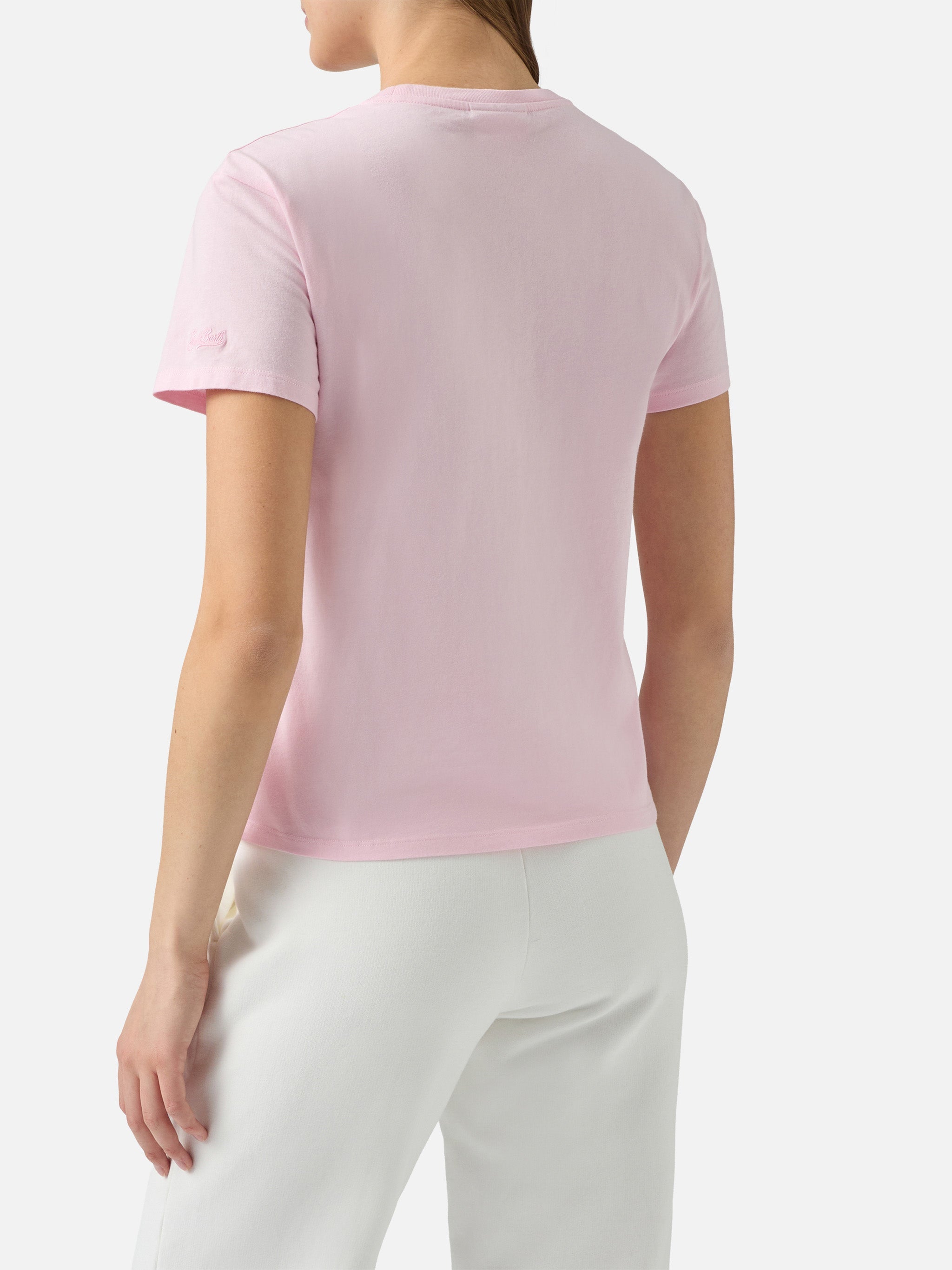 Emilie Cotton T-Shirt Pink With Gin Tonic Addicted Rhinestone Appliqué