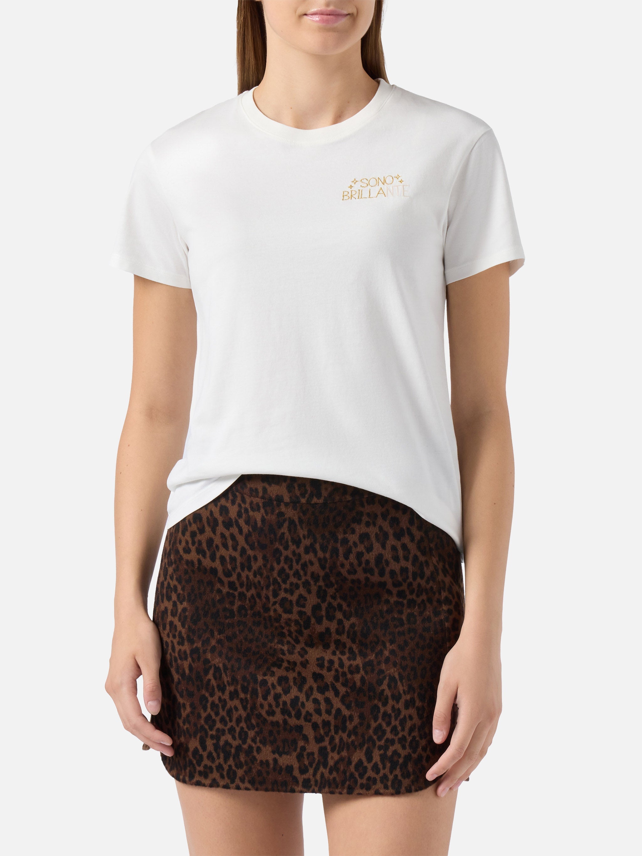 Emilie Cotton T-Shirt White With Sono Brillante Lurex Embroidery