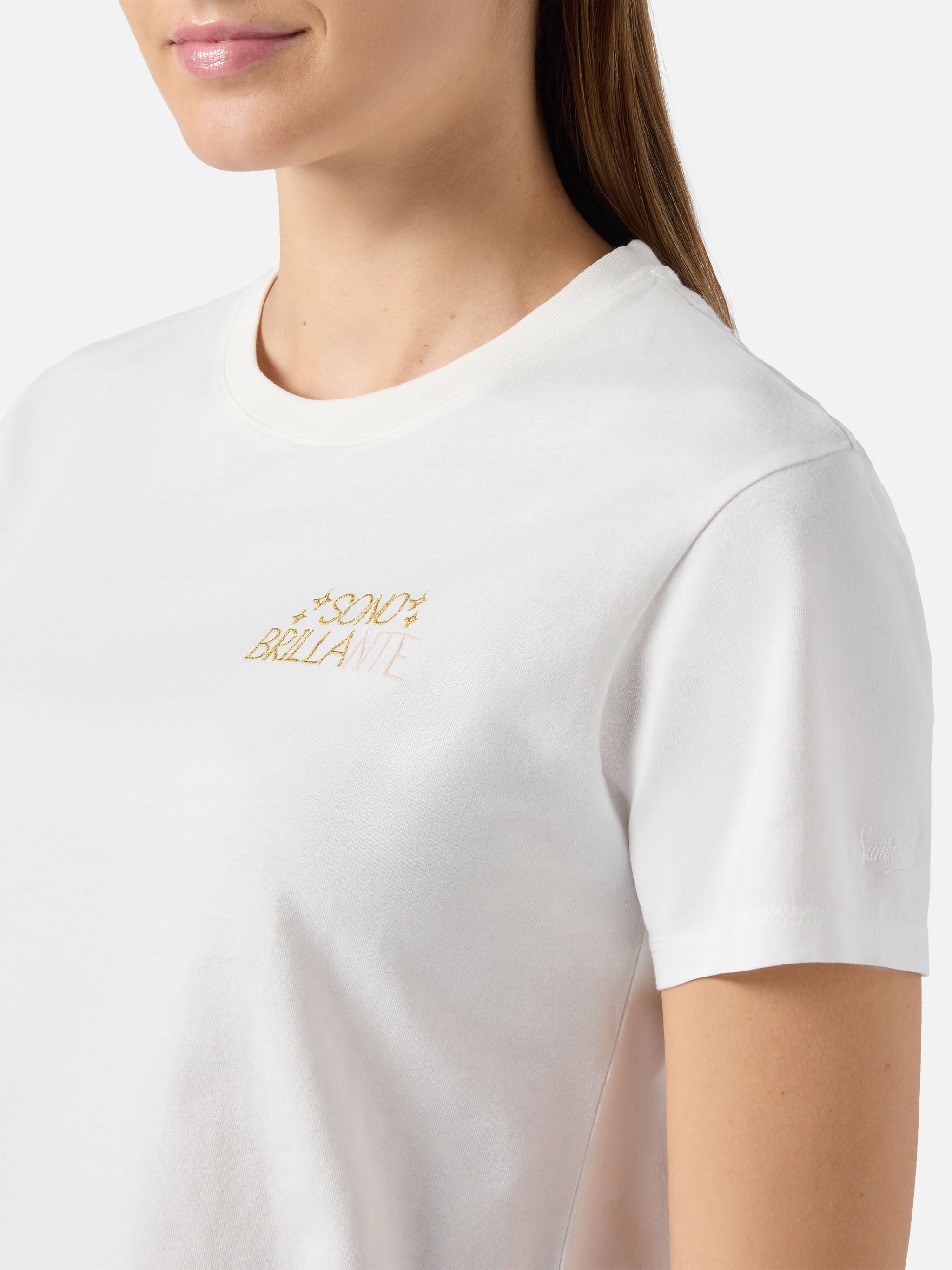 Emilie Cotton T-Shirt White With Sono Brillante Lurex Embroidery