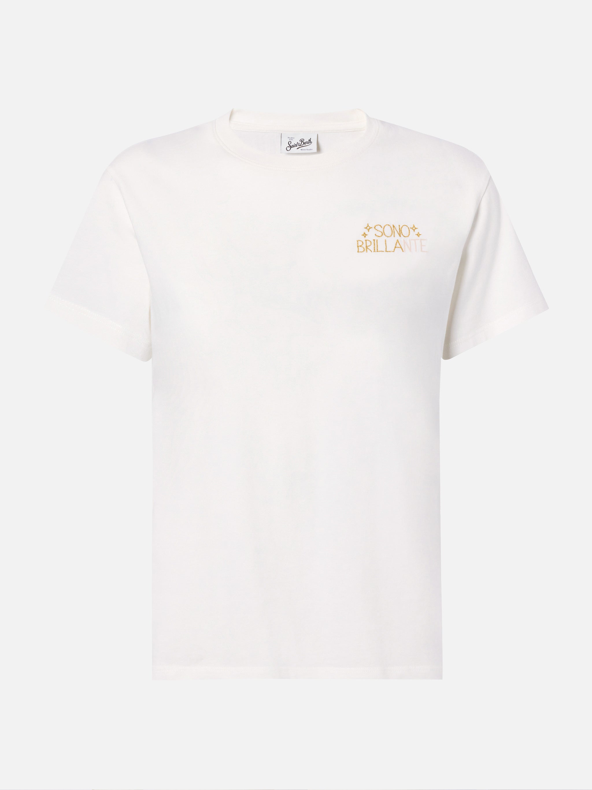 Emilie Cotton T-Shirt White With Sono Brillante Lurex Embroidery