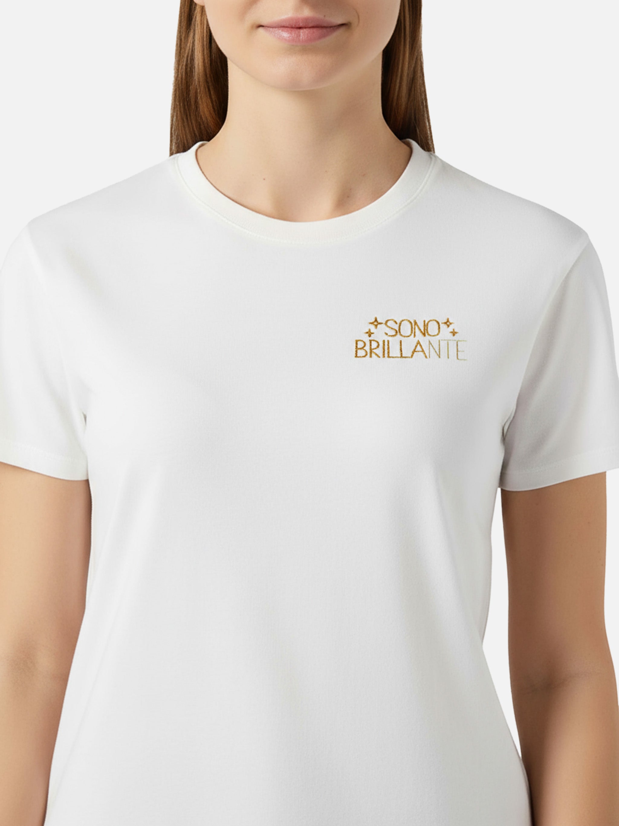 Emilie Cotton T-Shirt White With Sono Brillante Lurex Embroidery