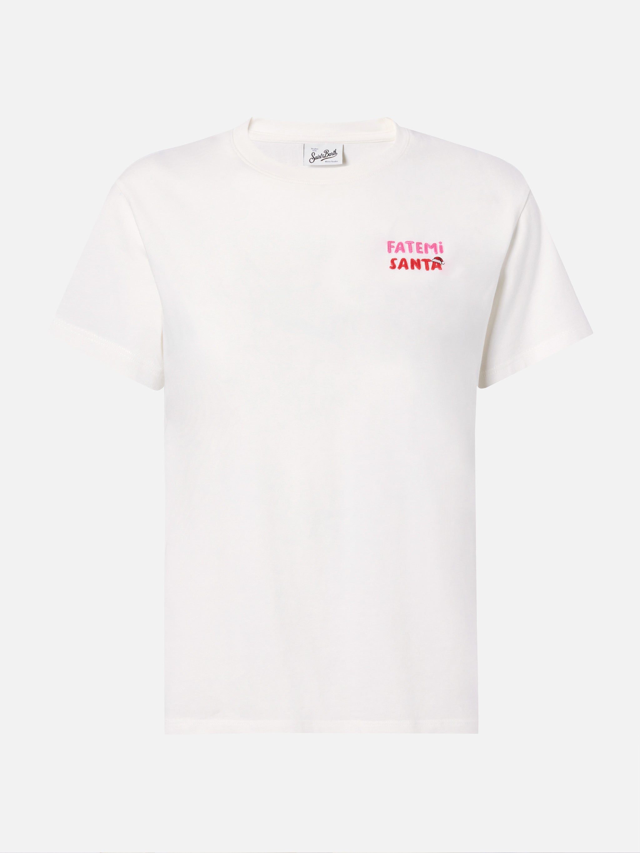 Emilie Organic Cotton T-Shirt White With Fatemi Santa Embroidery