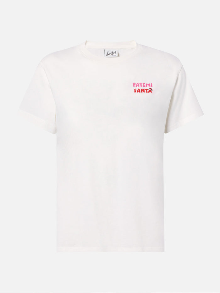 Emilie Organic Cotton T-Shirt White With Fatemi Santa Embroidery