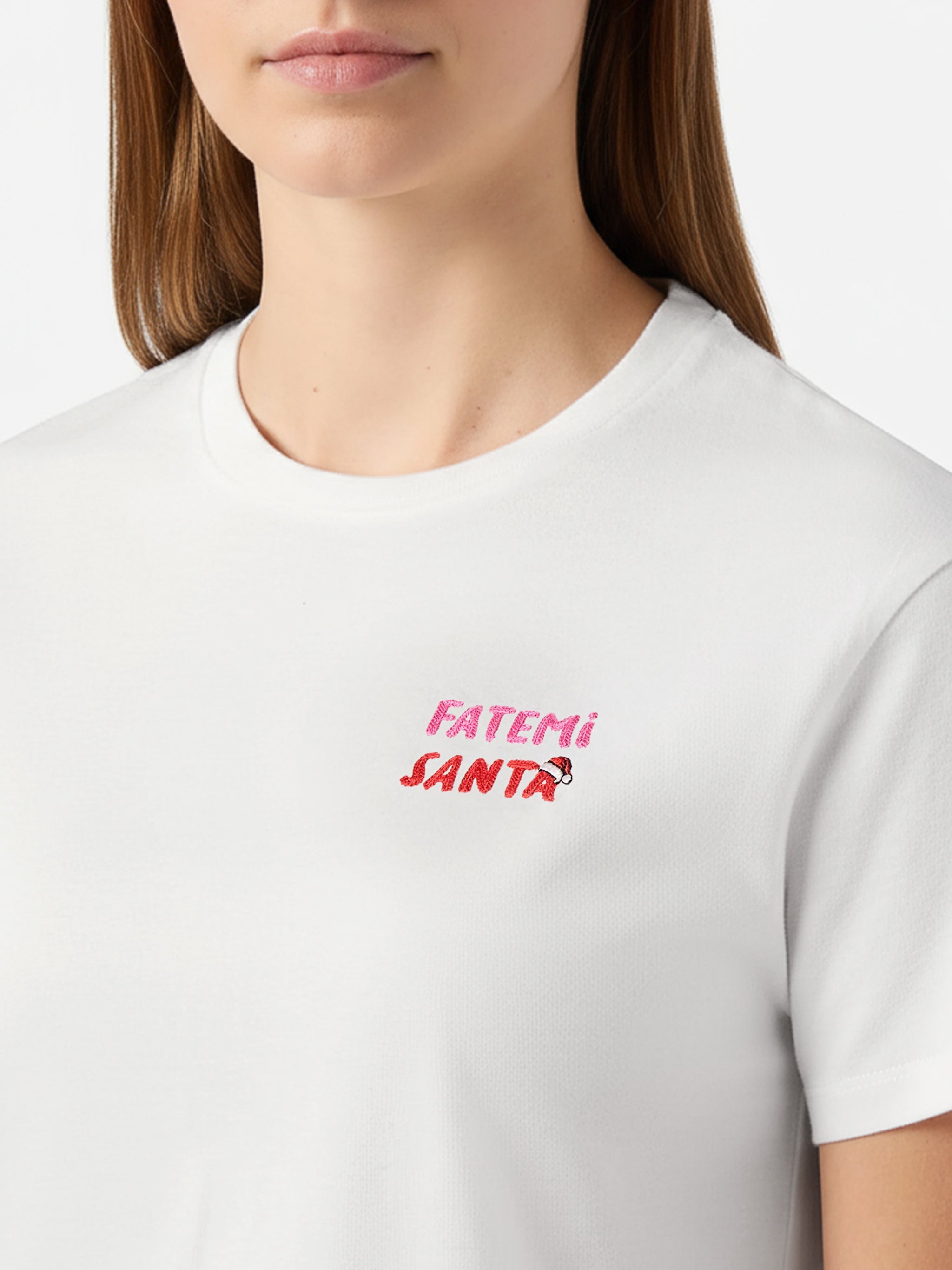 Emilie Organic Cotton T-Shirt White With Fatemi Santa Embroidery
