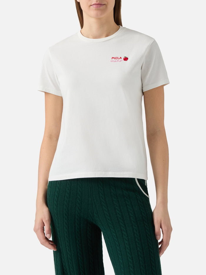 Emilie Cotton T-Shirt White With Mela Meno Embroidery