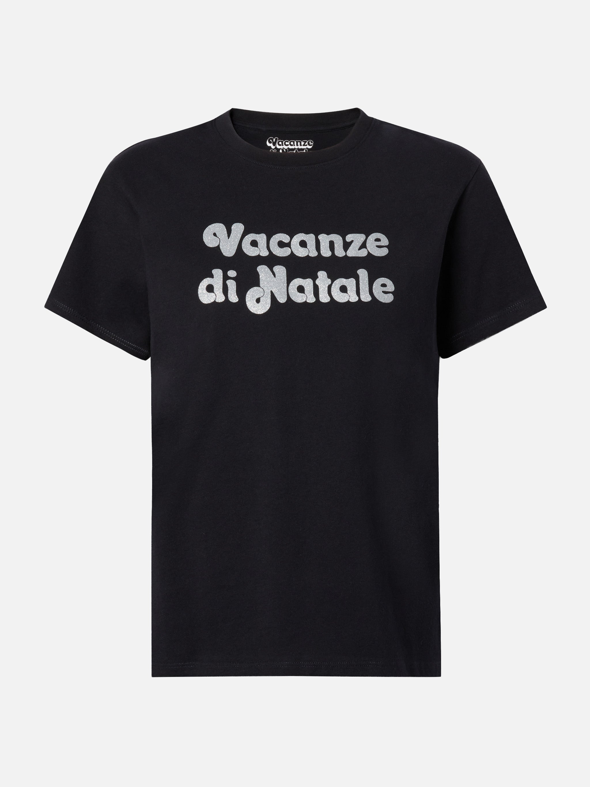 Emilie Cotton T-Shirt Black With Vacanze Di Natale Glitter Print | Special Edition