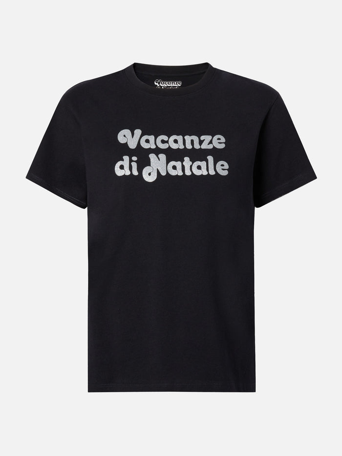 Emilie Cotton T-Shirt Black With Vacanze Di Natale Glitter Print | Special Edition