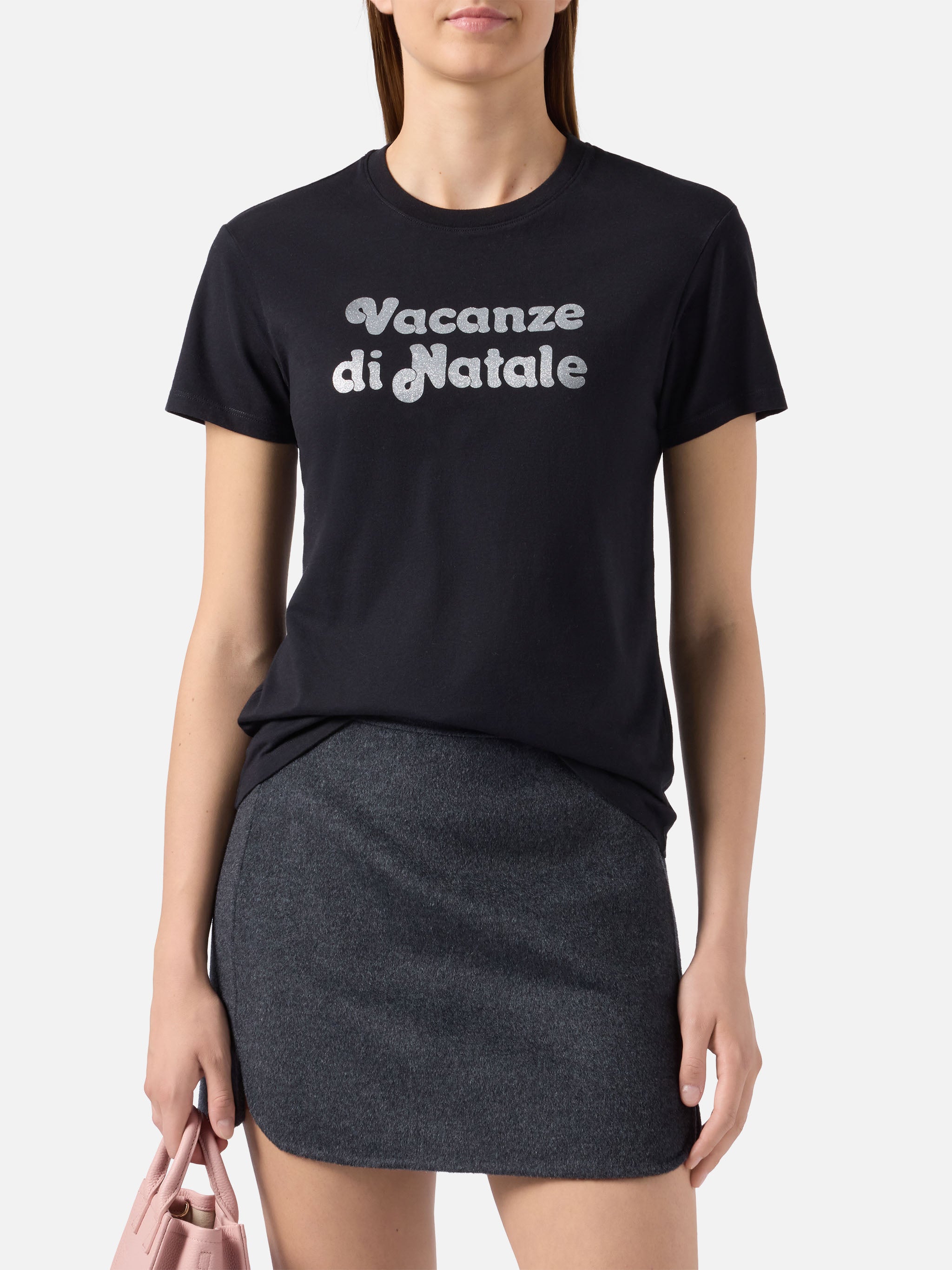 Emilie Cotton T-Shirt Black With Vacanze Di Natale Glitter Print | Special Edition