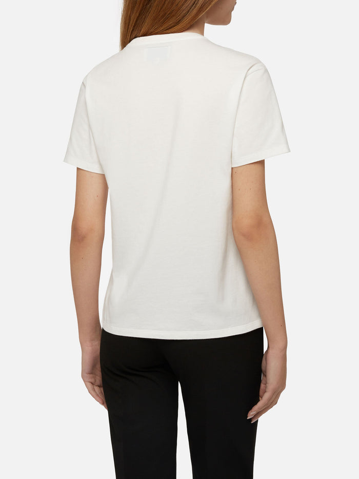 Winter Cotton T-Shirt Emilie With Ci Beviamo Al Cenone Embroidery | Insulti Luminosi Special Edition White