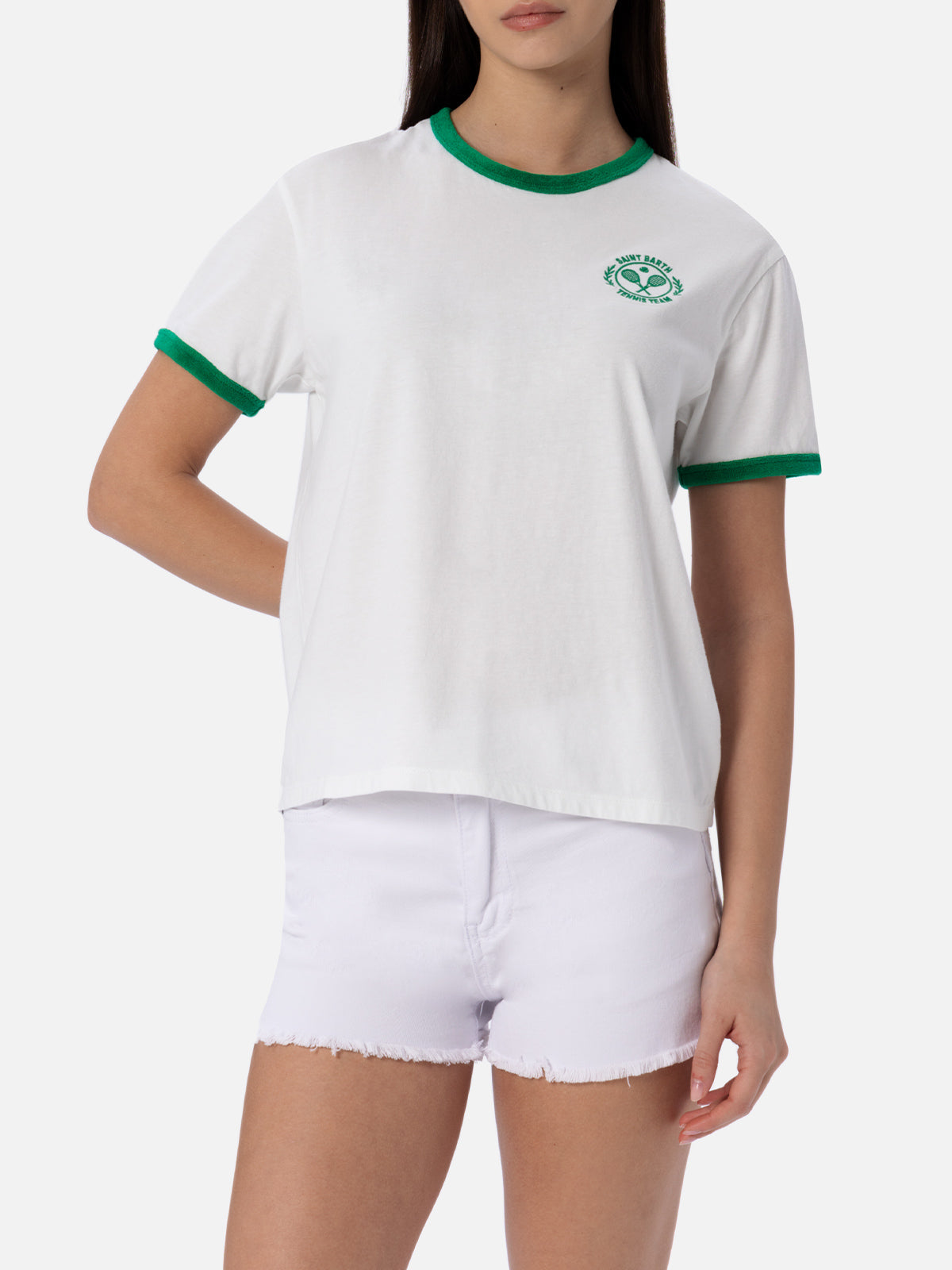 Emilie Cotton T-Shirt With Terry Details And Embroidery White