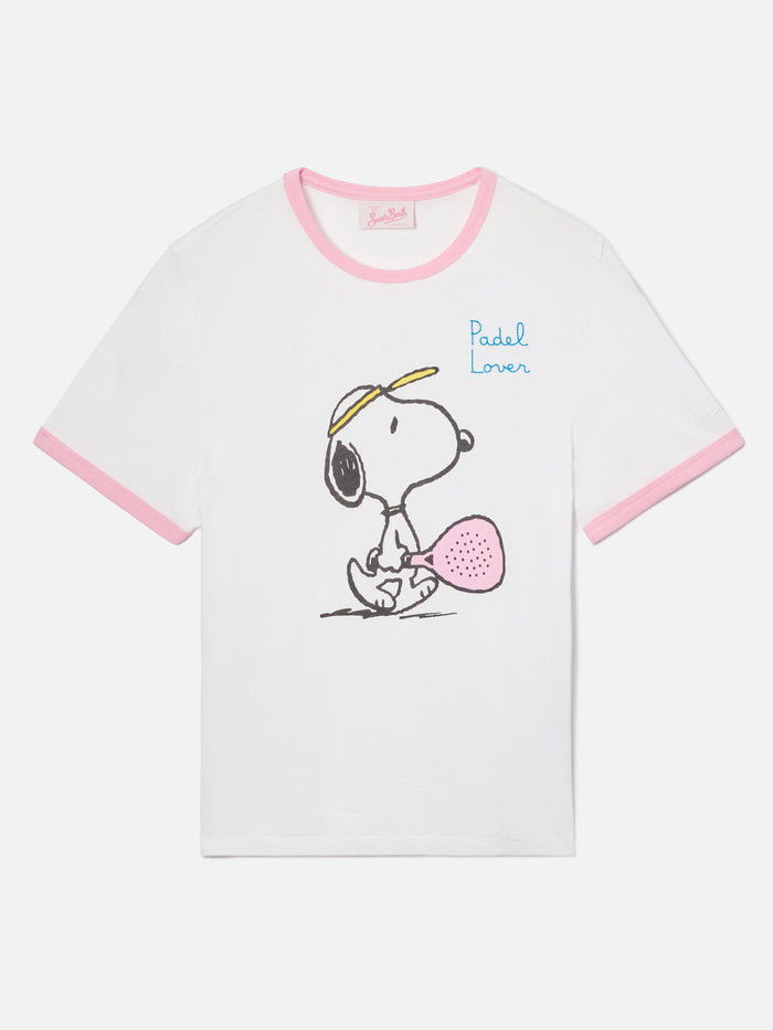 White Emilie String T-Shirt With Snoopy Print And Padel Lover Embroidery | Special Edition