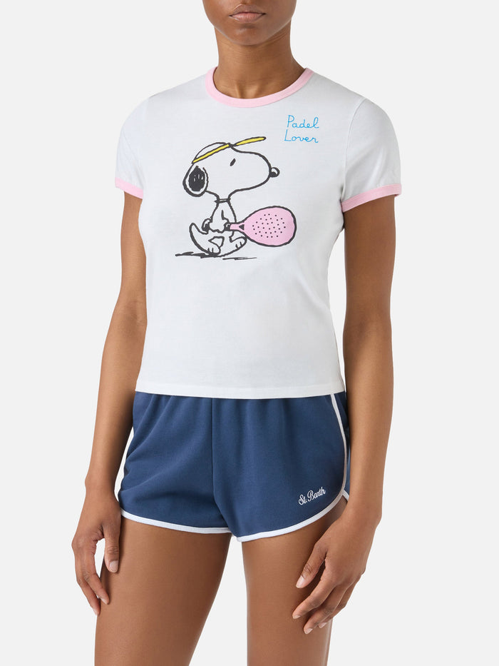 White Emilie String T-Shirt With Snoopy Print And Padel Lover Embroidery | Special Edition