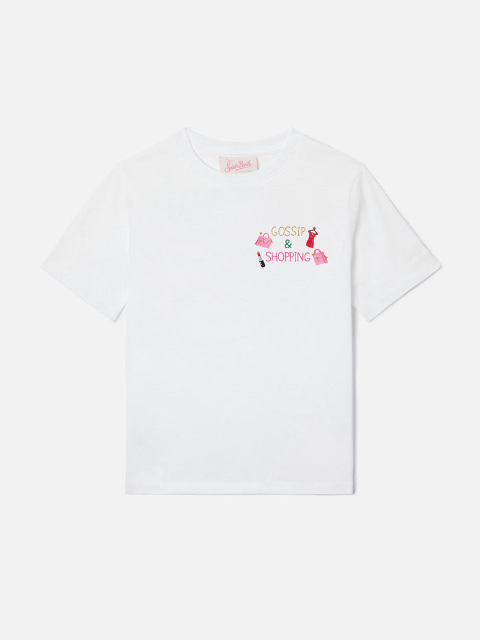 Emilie Jr T-Shirt White Cotton With Gossip And Shopping Embroidery