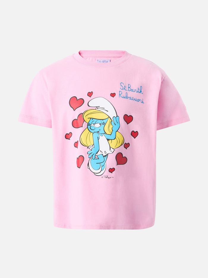 Cotton T-Shirt Emma With Smurfette Print And St. Barth Rubacuori Embroidery Pink