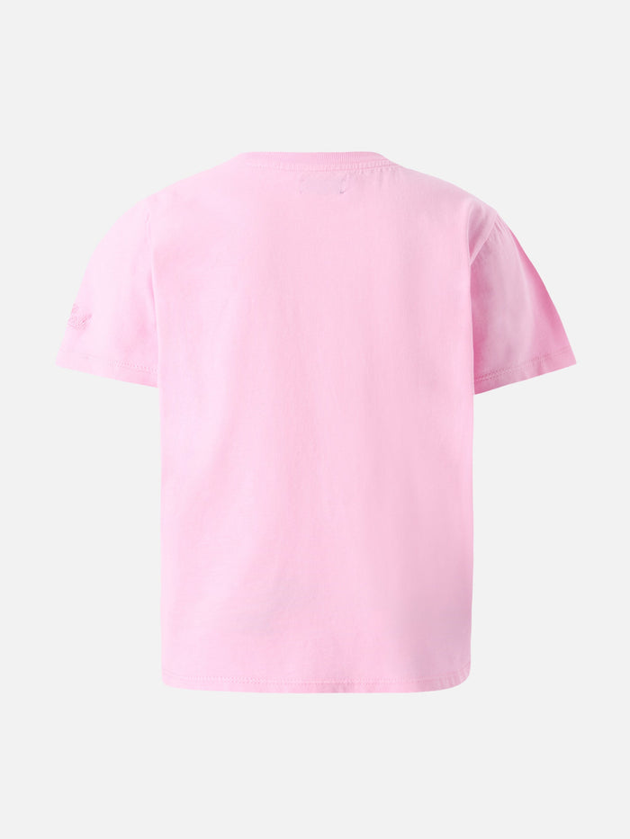 Cotton T-Shirt Emma With Smurfette Print And St. Barth Rubacuori Embroidery Pink